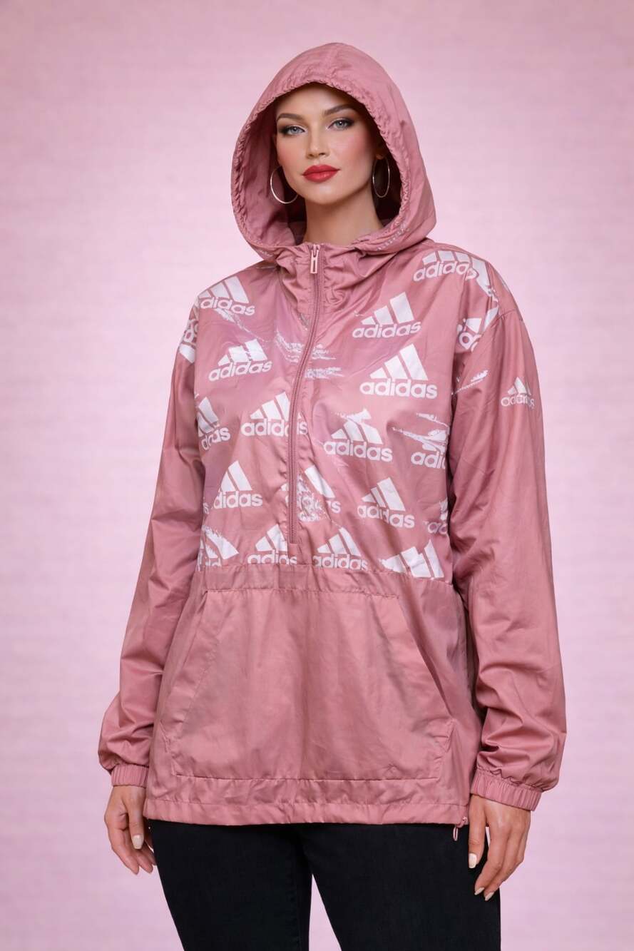 Adidas Pink Logo Print Half Zip Windbreaker Jacket XL - Picture 2 of 7